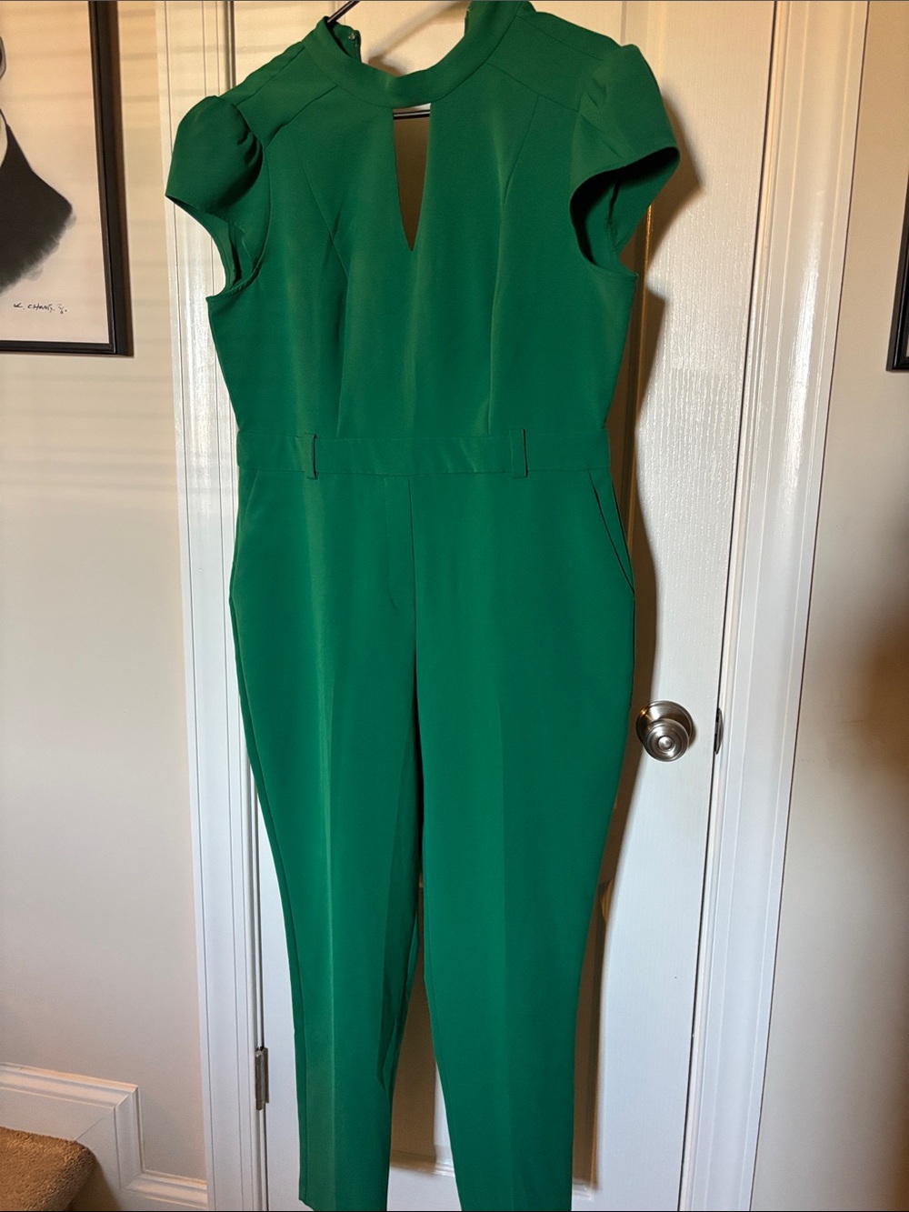 New York & Company Emerald Green Cap-Sleeve Jumpsuit